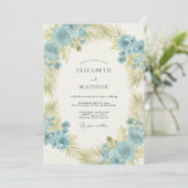 Azurblauer Palmwedding Einladung (Stehend Vorderseite)