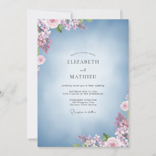 Azurblauer Pastell- Bouquet Eukalyptus-Hochzeit Einladung