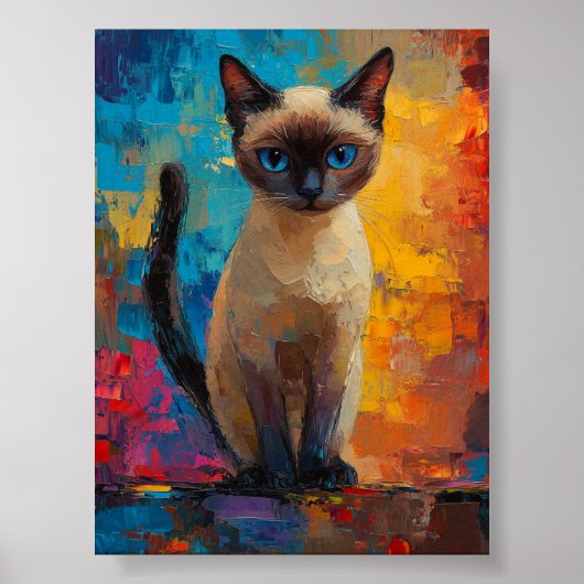 Azurblauer Siamese – Lebendiges Pinselstrichporträ Poster (Vorne)