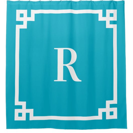 Azurblauer und Weißgriechischer Schlüssel Einfache Duschvorhang (Vorderseite)