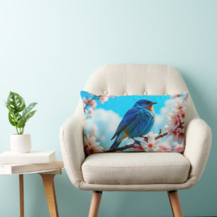Azurblauer Vogel auf Kirschblütenzweig Lendenkissen