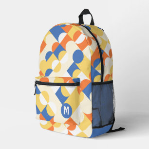 Azurblaues Sonnengelbes Midcentury-Kreismuster Bedruckter Rucksack