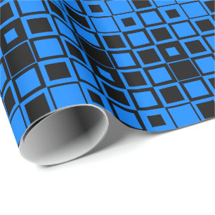 Azurblaues und schwarzes Quadrat im Quadrat Geschenkpapier