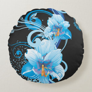 Azurblüten-Eleganz Rundes Kissen