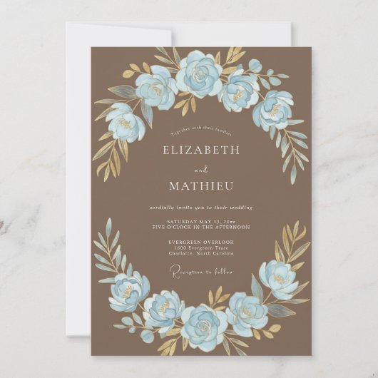 Azurbraun Gemalte Hochzeit Einladung (Vorderseite)