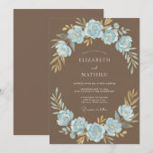 Azurbraun Gemalte Hochzeit Einladung (Vorne/Hinten)