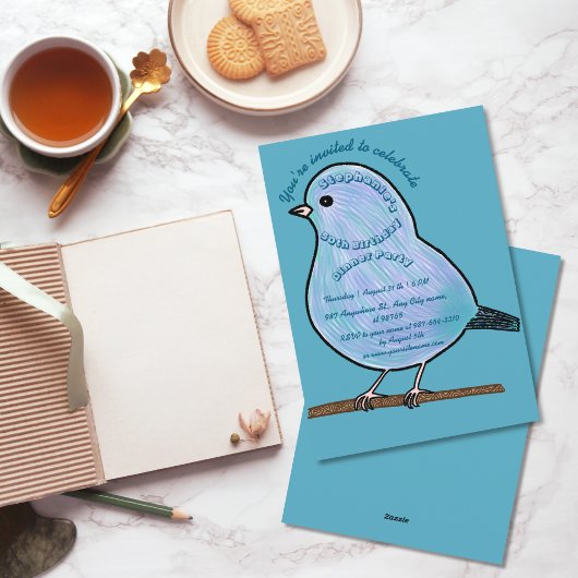 Azure 50th Birthday Cute Bird Dinner Party Einladung