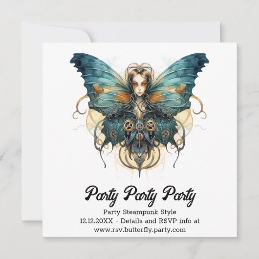 Azure Admiral Butterfly Steampunk Wedding Ankündigung (Vorderseite)