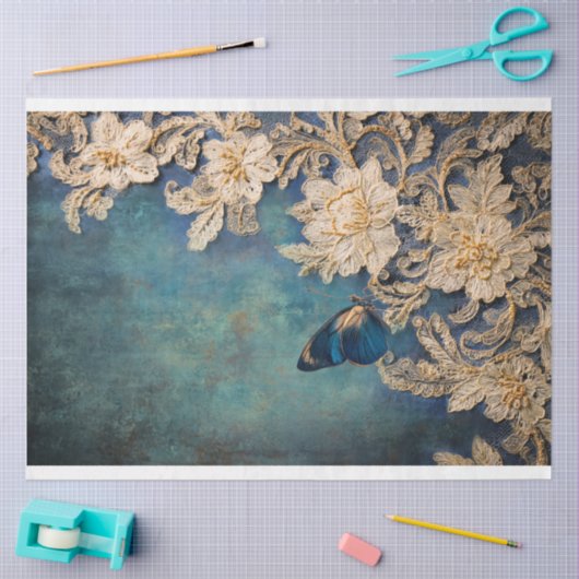 Azure Allure, Butterfly Patina & bestickte Spitze Seidenpapier (Basteln)