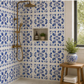 Azure Arabesque Floral Geometry Elegant Coastal Fliese