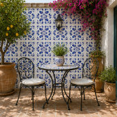 Azure Arabesque Floral Geometry Elegant Coastal Fliese