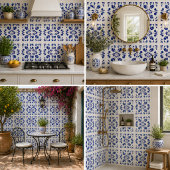 Azure Arabesque Floral Geometry Elegant Coastal Fliese