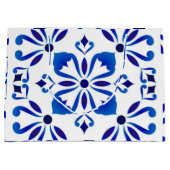 Azure Arabesque Floral Geometry Elegant Coastal Große Geschenktüte (Vorderseite)
