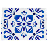 Azure Arabesque Floral Geometry Elegant Coastal Große Geschenktüte (Rückseite)