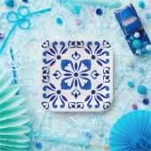 Azure Arabesque Floral Geometry Elegant Coastal Pappteller (Party)