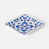 Azure Arabesque Floral Geometry Elegant Coastal Pappteller (Gewinkelt)