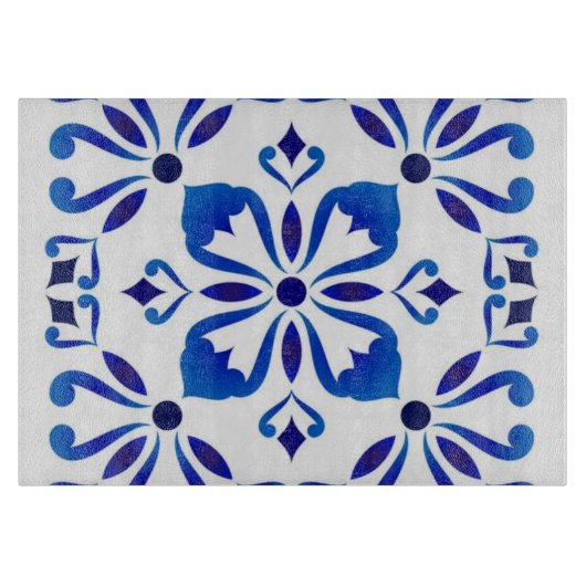 Azure Arabesque Floral Geometry Elegant Coastal Schneidebrett (Vorderseite)