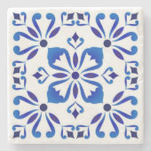 Azure Arabesque Floral Geometry Elegant Coastal Steinuntersetzer (Vorderseite)