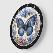 Azure Bloom" - Blauer Schmetterling Große Wanduhr (Winkel)