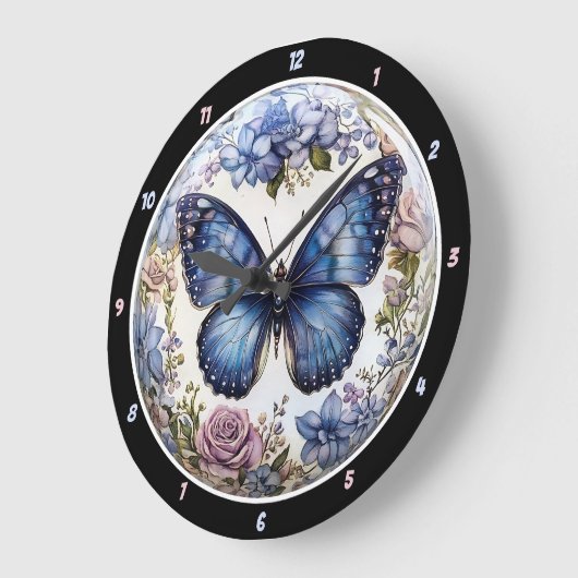 Azure Bloom" - Blauer Schmetterling Große Wanduhr (Winkel)