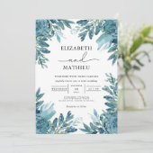 Azure Bloom Botanical Wedding Einladung (Stehend Vorderseite)