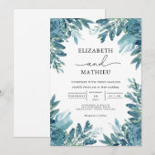 Azure Bloom Botanical Wedding Einladung (Vorne/Hinten)