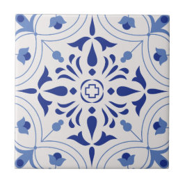 Azure Bloom Cross Fliese