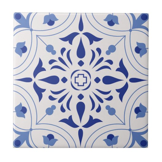 Azure Bloom Cross Fliese (Vorderseite)