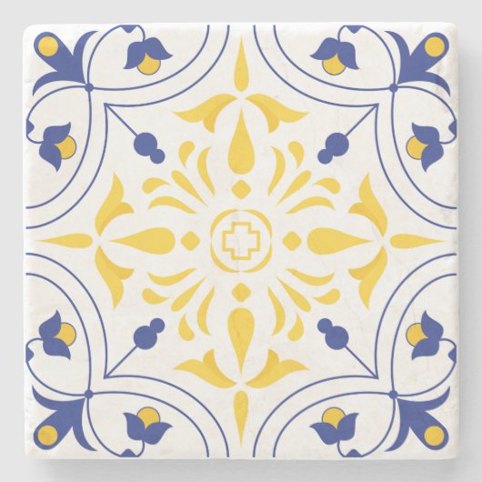 Azure Bloom Cross Yellow Ton Steinuntersetzer (Vorderseite)