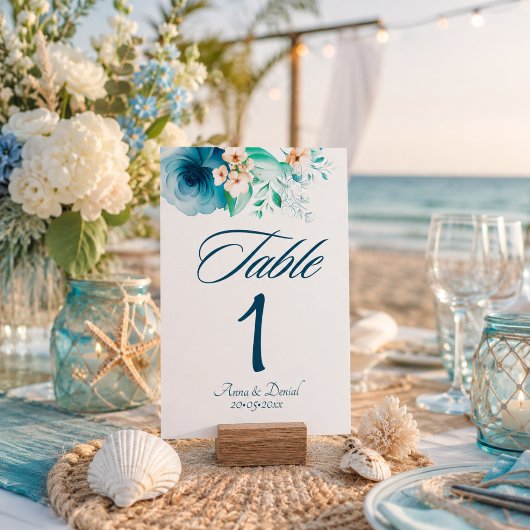 Azure Bloom Hochzeit Tischnummernkarten Tischnummer
