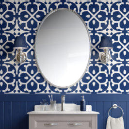 Azure Blossom Tiles - Navy und White - Eclectic Tapete