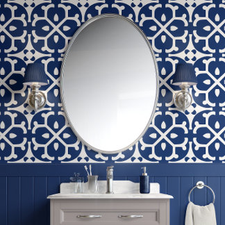 Azure Blossom Tiles - Navy und White - Eclectic Tapete