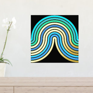 Azure Blue Abstrakt Wave Lines Art Pattern Gold Foliendrucke