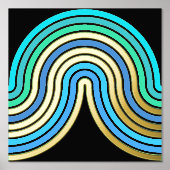 Azure Blue Abstrakt Wave Lines Art Pattern Gold Foliendrucke (Vorderseite)