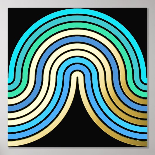 Azure Blue Abstrakt Wave Lines Art Pattern Gold Foliendrucke (Vorderseite)