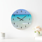 Azure Blue Caribbean Tropical Beach Große Wanduhr (Zuhause)