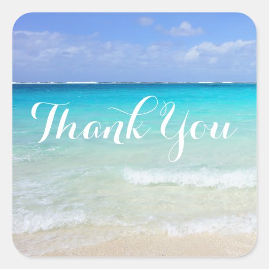 Azure Blue Caribbean Tropical Beach Vielen Dank Quadratischer Aufkleber (Vorderseite)