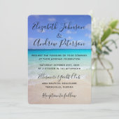 Azure Blue Caribbean Tropical Beach Wedding Einladung (Stehend Vorderseite)