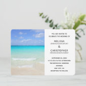 Azure Blue Caribbean Tropical Beach Wedding Einladung (Stehend Vorderseite)
