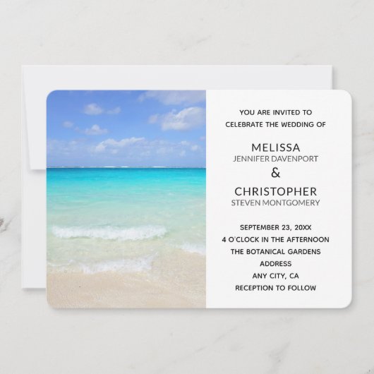Azure Blue Caribbean Tropical Beach Wedding Einladung (Vorderseite)