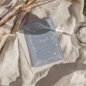 Azure Blue Floral Botanical QR Code Photo Wedding Einladung