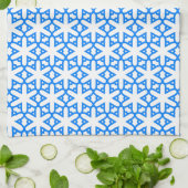 Azure Blue Geometic Blume Tile Geschirrtuch (Gefaltet)