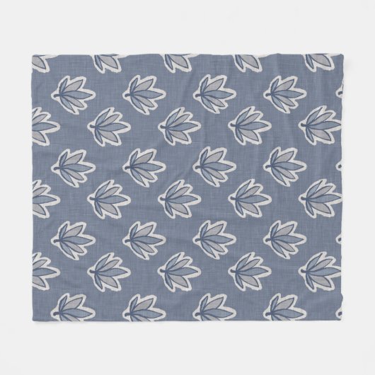 Azure Blue Leaf Linen Look Fleecedecke (Vorderseite (Horizontal))