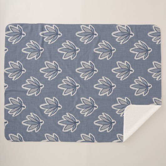 Azure Blue Leaf Linen Look Sherpadecke (Vorderseite (Horizontal))