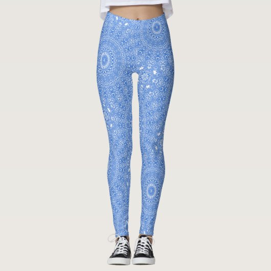Azure Blue Mandala Geometric Pattern Leggings (Vorderseite)