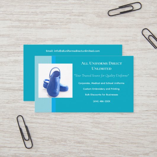 Azure Blue Medical Clogs Uniform Visitenkarte (Vorderseite/Rückseite Beispiel)