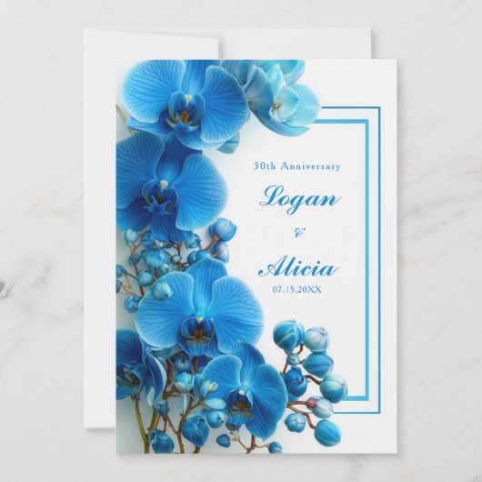 Azure Blue Orchid Minimalist Floral Wedding Einladung (Vorderseite)