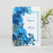 Azure Blue Orchid Minimalist Floral Wedding Einladung (Stehend Vorderseite)