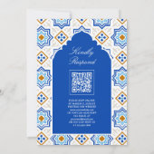 Azure Blue Persian Mosaic QR Code Muslim Wedding Einladung (Rückseite)