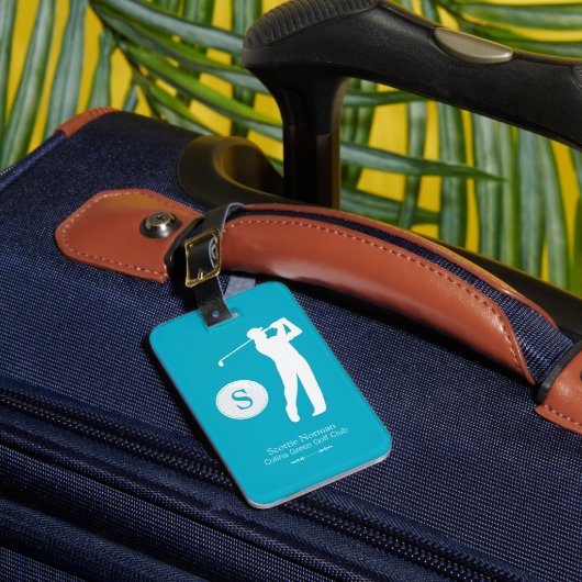 Azure Blue Personalisiert Golfer Monogram Gepäckanhänger (Vorderseite Insitu 1)